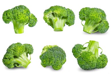 fresh broccoli in closeup isolated on white background