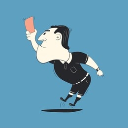 soccer / football poster in flat style. a soccer referee shows a red card. football action - foul. penalty or free kick. football banner. retro color illustration in flat style. vector illustration