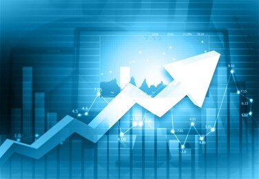 moving arrow shows business growth. 3d illustration	