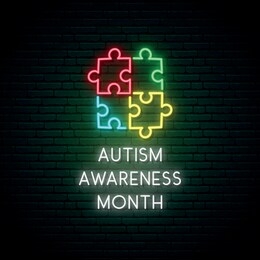 neon colorful puzzle. autism awareness month. symbol of autism. vector illustration in neon style.  