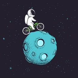 astronaut rides around moon.cute baby spaceman playing in space.vector illustration