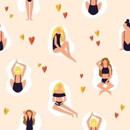 summer seamless pattern with beautiful girls in swimsuits. holiday vector illustration