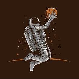 astronaut basketball slam dunk vector illustration design