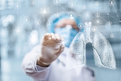 doctor shows pill medicine for lung disease.