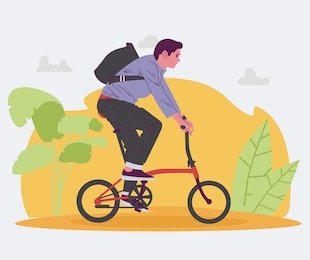 man cycling with folded bike vector illustration