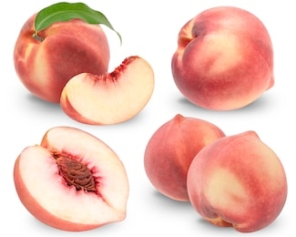 fresh peach on white background with clipping path, collection of peach fruit isolated on white background,