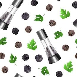 realistic 3d detailed spice mills seamless pattern background on a white condiment ingredients for cooking food. vector illustration