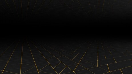 minimal black and gold abstract black background.
triangles texture floor and ceiling going to infinity. with a tex in the middle black. 3d illustration, render.