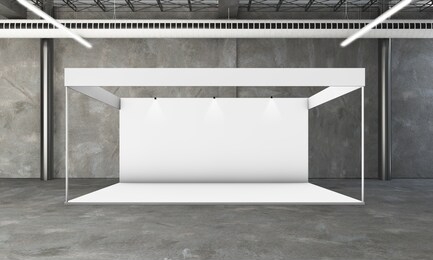 exhibition booth on industrial space 3d rendering