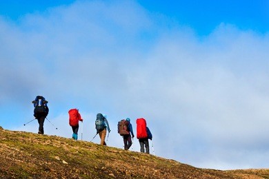 group of hikers in the mountains 