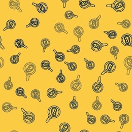 blue line steak meat in frying pan icon isolated seamless pattern on yellow background.  vector illustration