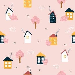 seamless pattern with cute little houses. childish scandinavian print. vector hand drawn illustration.