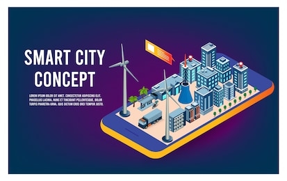 modern flat design isometric concept of smart city. intelligent buildings. streets of the city for website and mobile website. vector illustration