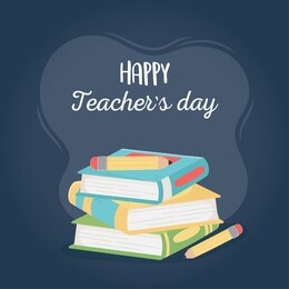 happy teachers day, school stacked books and pencils vector illustration