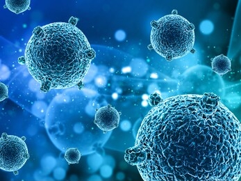 3d render of a medical background with virus cells and floating particles