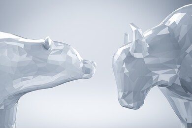 bull and bear economy concept with 3d rendering bull and bear battle face to face