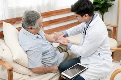 asian elderly man are sick doctor to check their symptoms at home. health care , life style, pharmacy, medical, elder insurance after retire concept.