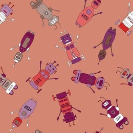 vector robots in cartoon style. seamless pattern