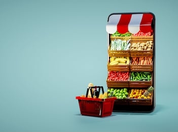 service for delivery app. food market in smartphone. online shop. food delivery background concept. online shop in your smartphone. shopping cart.