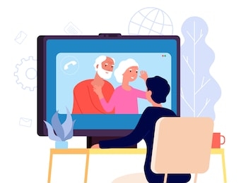 video call with parents. online family chat vector concept. flat parents and son illustration