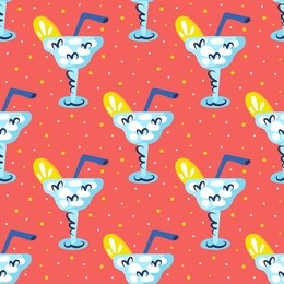 cool cocktail with ice, lemon and tube. summer drinks. margarita cocktail.  hand drawn vector seamless pattern 
