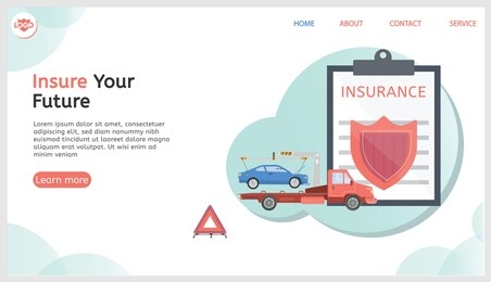 insurance company web site landing page with flat images of cars with text agreement clickable links vector illustration