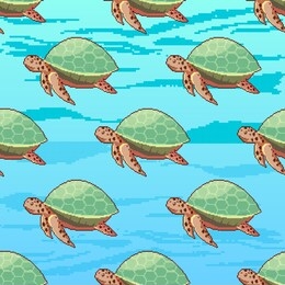 seamless pattern with sea pixel turtles. pixel art 8 bit. 