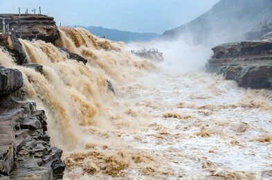 hukou waterfall of the yellow river in yan'an city, shaanxi province, china