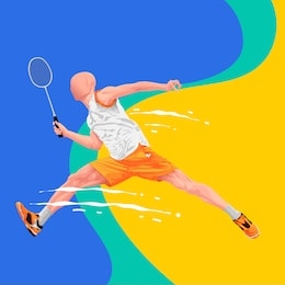 badminton player fast moving jump	