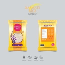 indian rice packaging for basmati rice products organic and background template.