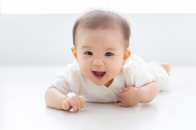 portrait of asian baby lying