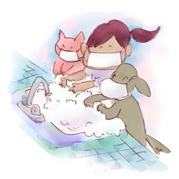 friends who prevent infectious diseases with masks and hand washing