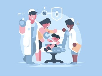 children medical vaccination. doctor injects vaccine child. illustration