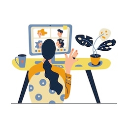video conferencing at home, woman having video call meeting with friends at home. family love, relationship, support, communication on distance. color vector illustration in modern flat style.