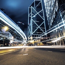 traffic in hong kong at night
