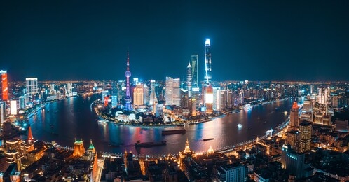 aerial photo of night view of shanghai, china