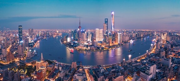 aerial photo of night view of shanghai, china