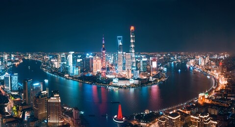 aerial photo of night view of shanghai, china