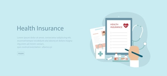 health insurance banner with hand hold insurance file vector illustration