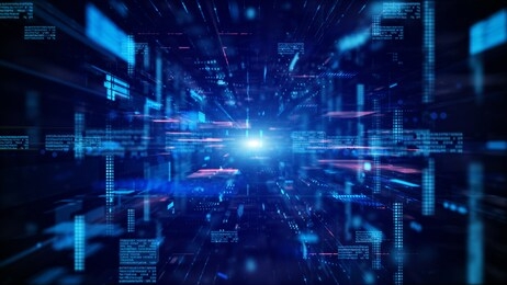 blue digital cyberspace and digital data network connections concept. transfer digital data hi-speed internet, future technology digital abstract background concept.