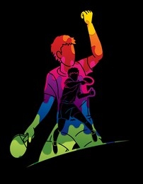 group of ping pong players, table tennis players action cartoon sport graphic vector.