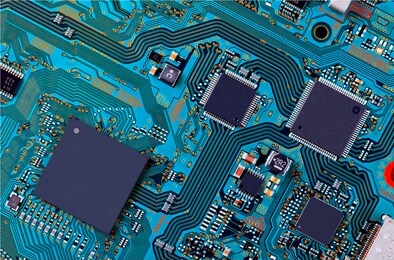 hi-tech blue industrial electronic circuit board vector background