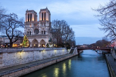 notre dame de paris at dusk, france.