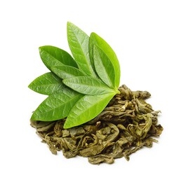 green tea with leaf isolated on white background