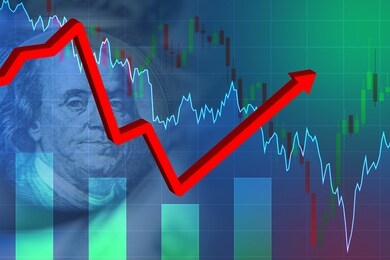 charts with a rebound on the background of dollars. trading on a financial exchange. recovery of economy after recession. rebound on financial exchange. charts show the situation on stock exchange.