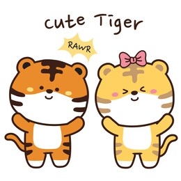 cute tiger hand drawn on white background. cartoon animal character doodle design. can be use for card, t-shirt print, kids wear. vector. illustration.