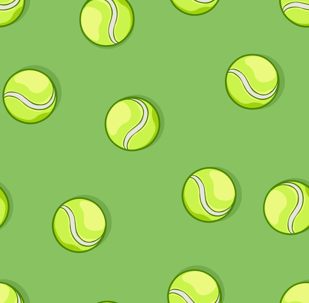 vector seamless pattern of tennis balls on green background