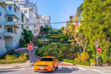 lombard street on russian hill, san francisco, california, usa.