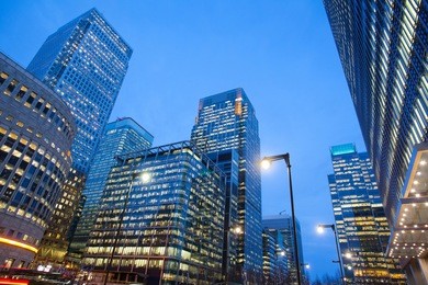 corporate building financial skyscrapers office center in the canary wharf, city of london 