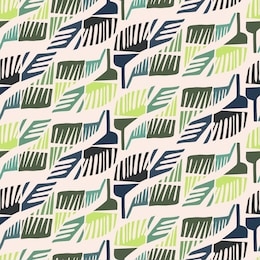 seamless vector pattern colourful abstract cut shapes of tropical leaves mosaic ornament in pastel blue colours. can be used for printing on paper, stickers, badges, bijouterie, cards, textiles. 